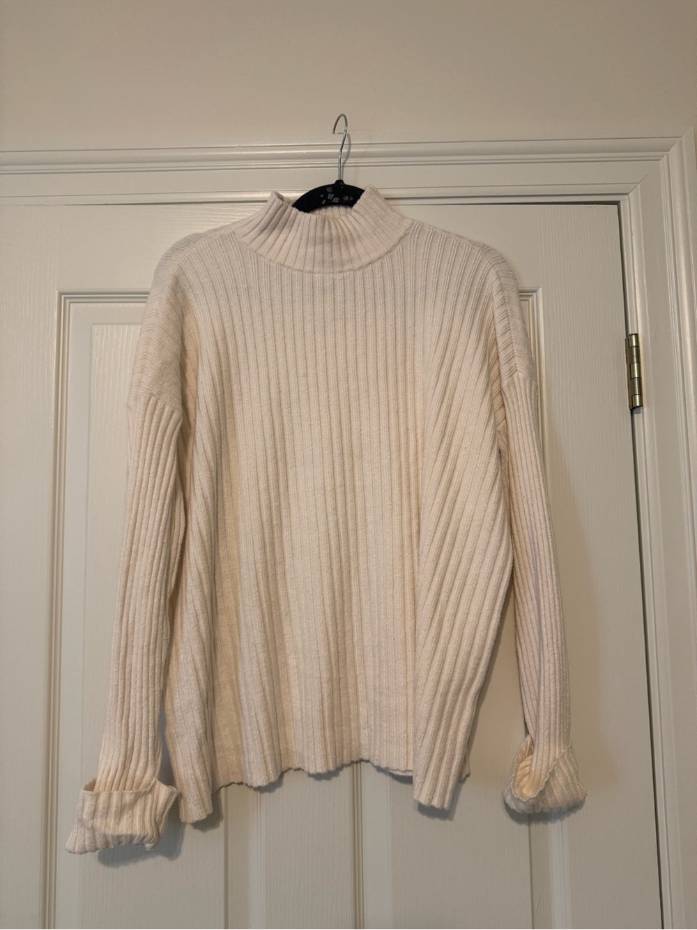 LOFT Cream Ribbed Mock Neck Sweater